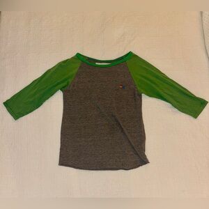 VERY RARE! Aviator Nation Baseball Shirt 3/4 Sleeve, Green/Grey, Woman’s Size S